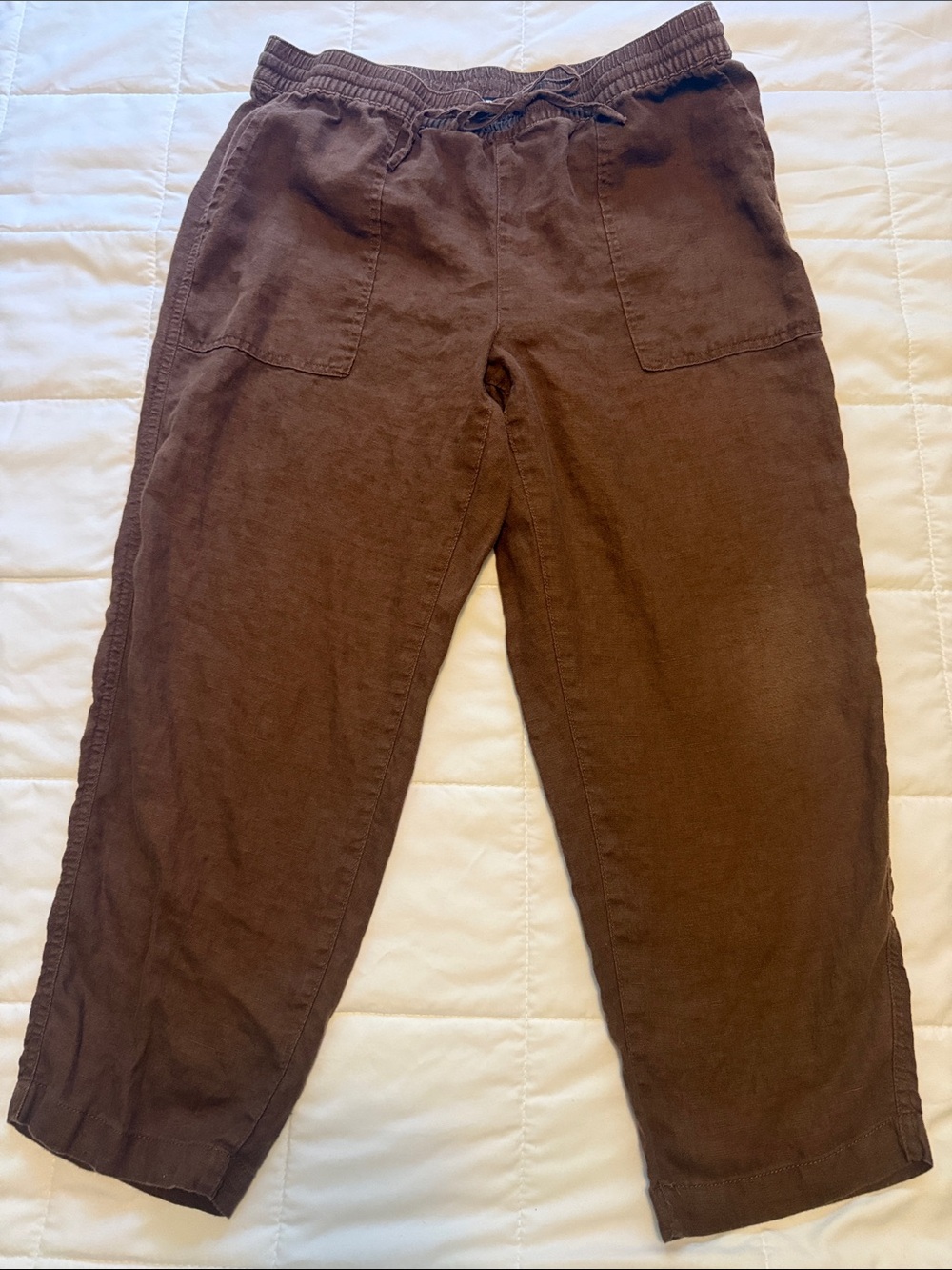Lands End 100% linen wide leg brown pants